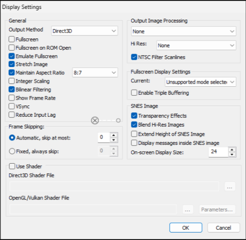 Snes9x la config par defaut